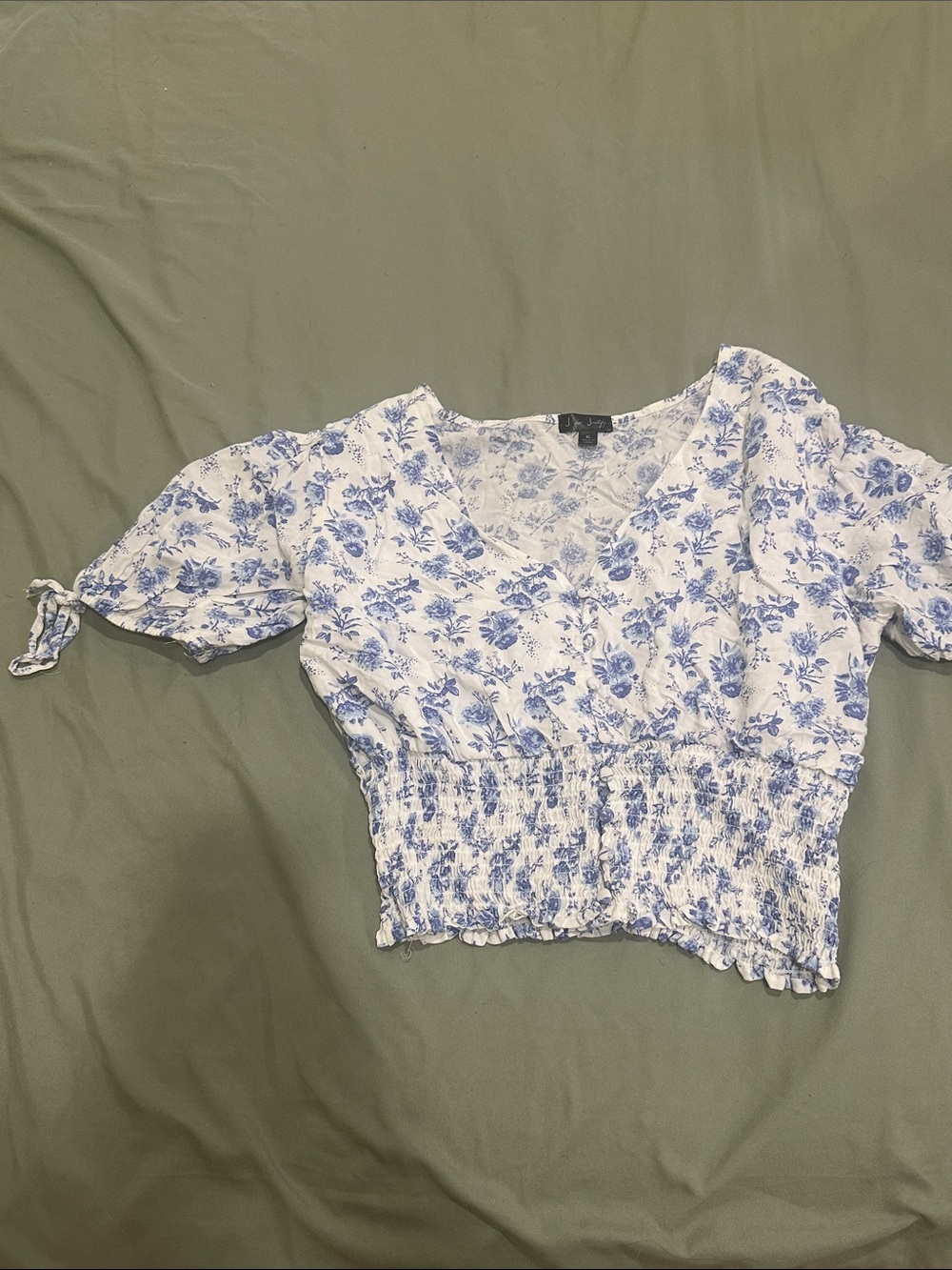 J for Justify Blue & White Floral Smocked Crop Top
